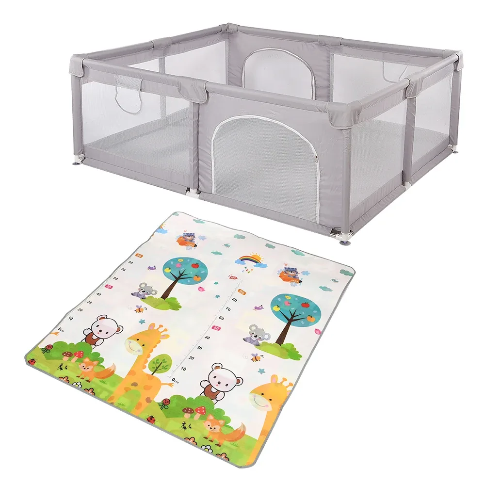 Parc pour bébé gris avec porte zippée