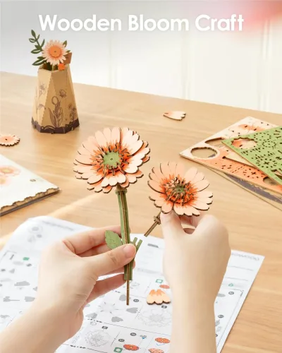 Puzzle 3D fleurs en bois à assembler – image 2