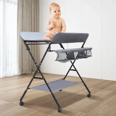 Table à langer pliable sur roues, gris