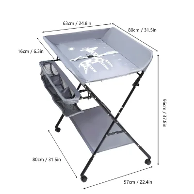 Table à langer pliante grise sur roulettes – image 2