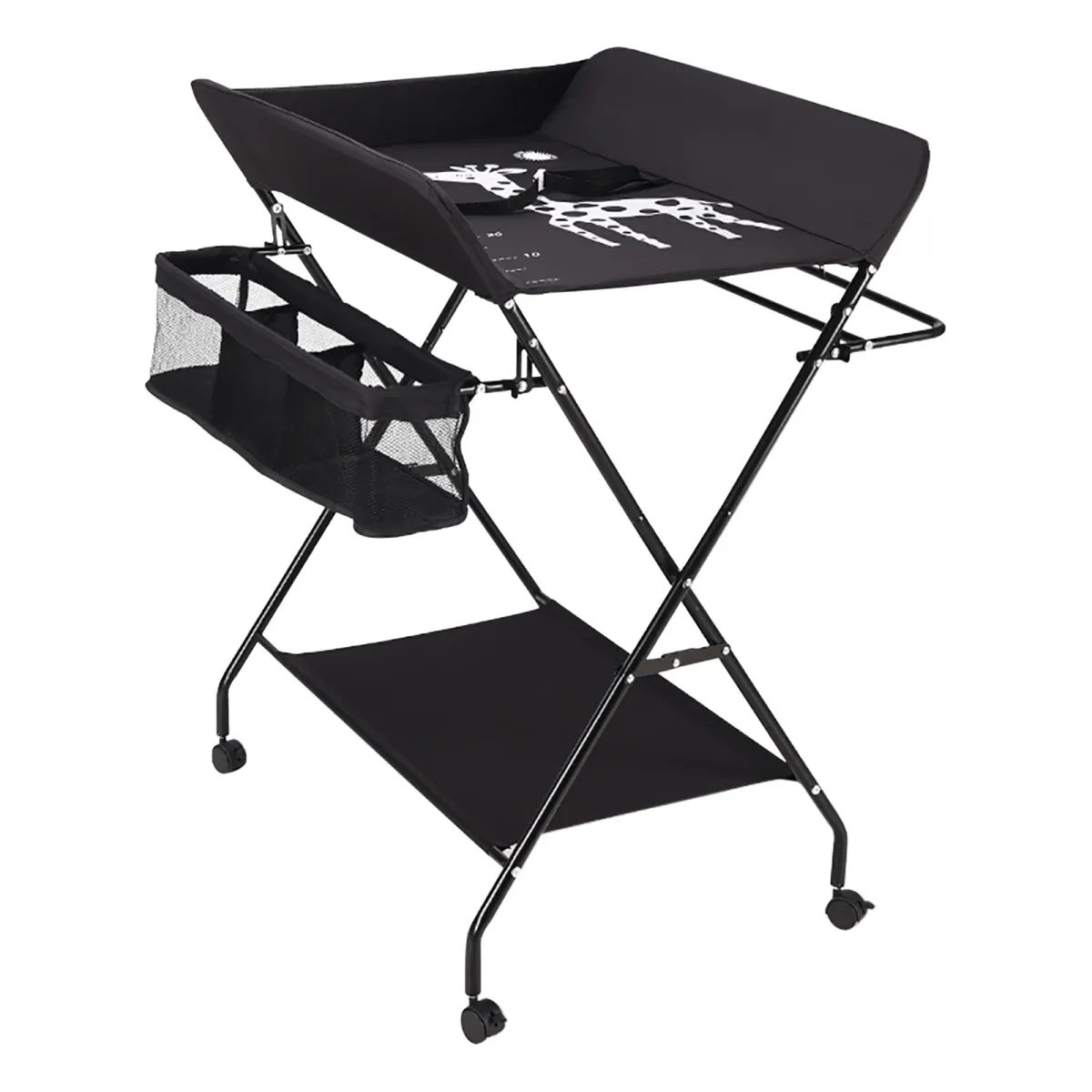 Table à langer pliante noire à roulettes