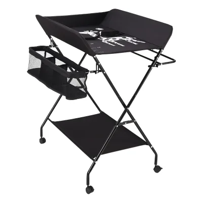 Table à langer pliante noire à roulettes