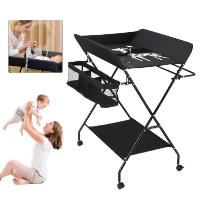 Table à langer pliante noire à roulettes – image 3