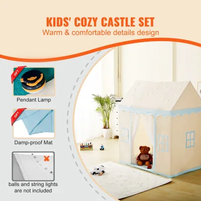 Tente de jeu enfant château avec tapis et lampe – image 2